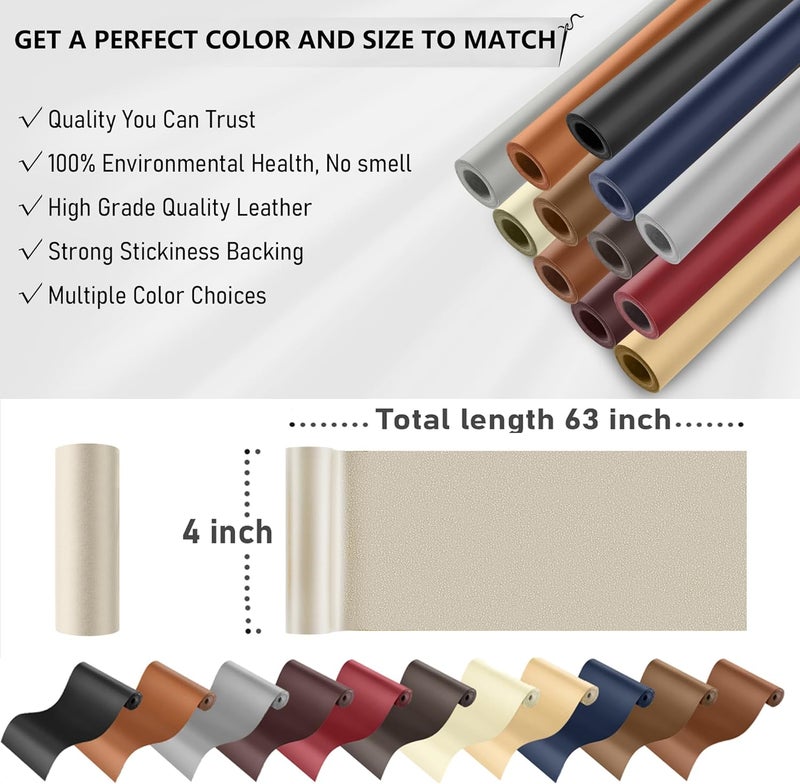 YAFLC Self Adhesive Leather Repair Tape Kit, 4"x 63" Leather Repair Patch for Furniture, Leather Repair Patch for Car seat, Sofas, Couch, Boat Seat Apricot - Image 5